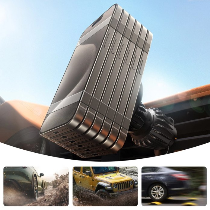 Pięć telefonów związanych taśmą przymocowanych do uchwytu samochodowego Joyroom JR-ZS406